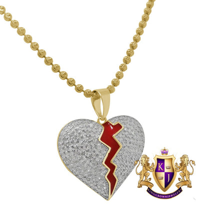 Real Genuine Diamond 0.80 Cwt.10K Gold Finish Shattered Broken Heart Mini Pendant Charm Chain Set