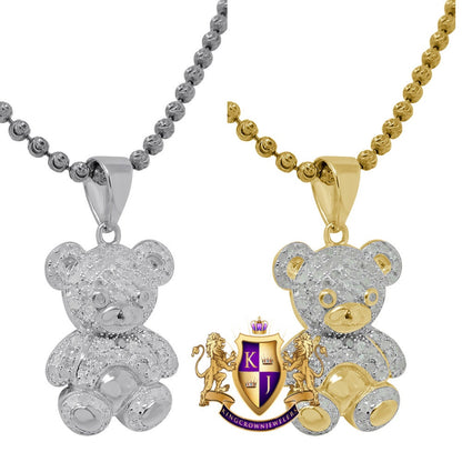 Real Genuine Diamond 0.45 Cwt.10K Gold Finish Teddy Bear Love Mini Pendant Charm + Chain