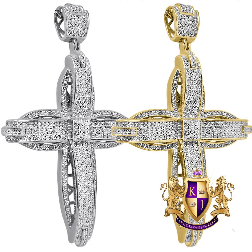 Men's Real Genuine Diamond 0.50 Cwt. Jesus Cross Pendent Charm 10K Gold Over 2.65''