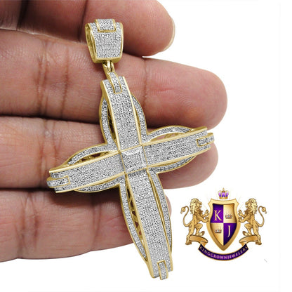 Men's Real Genuine Diamond 0.50 Cwt. Jesus Cross Pendent Charm 10K Gold Over 2.65''