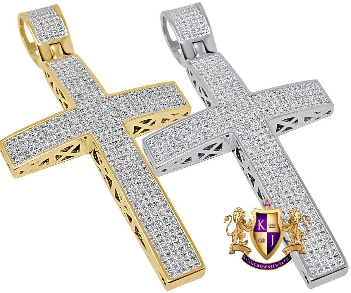 Big XL 3'' Real Genuine Diamond 1.50 Cwt. Jesus Cross Pendent 10K Gold Over Charm Unisex