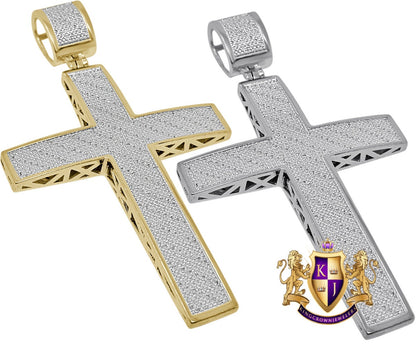 Men's Big XL 3.50'' Real Genuine Diamond 1.50 Cwt. Jesus Cross Pendent 10K Gold Over Charm
