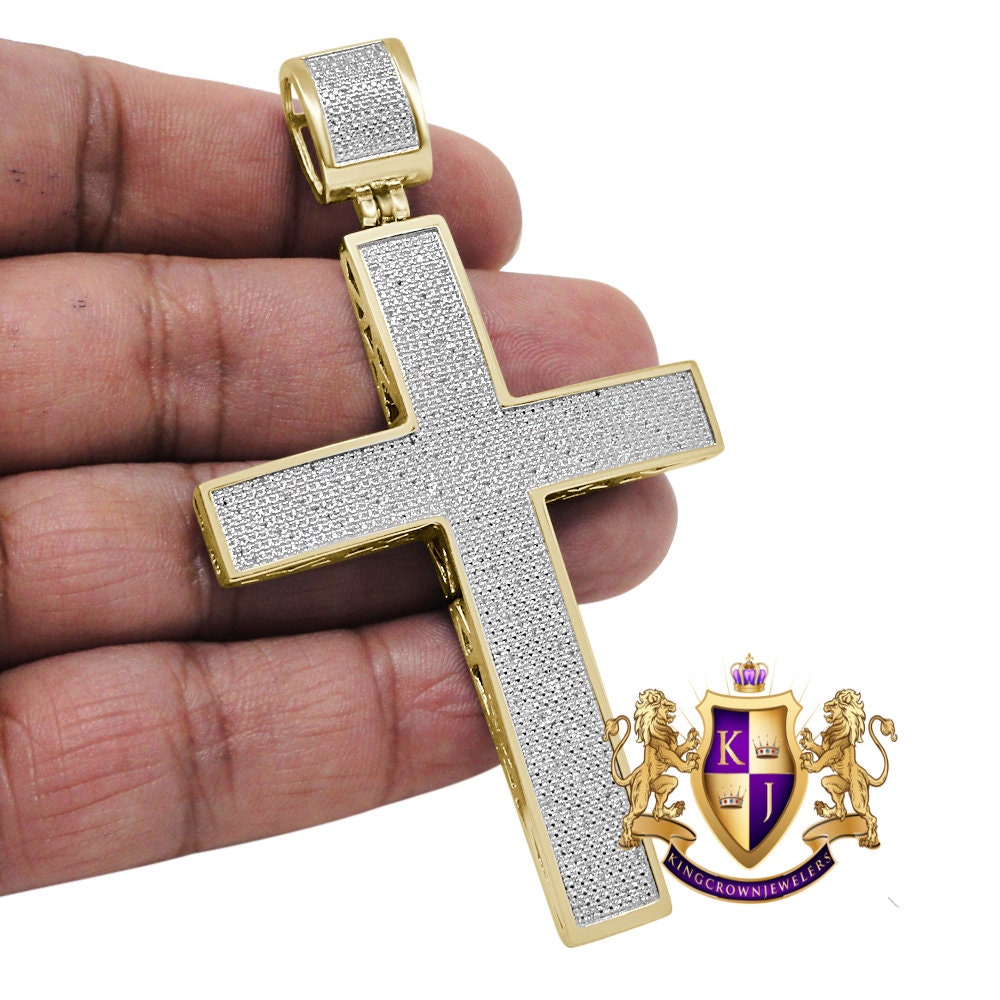 Men's Big XL 3.50'' Real Genuine Diamond 1.50 Cwt. Jesus Cross Pendent 10K Gold Over Charm