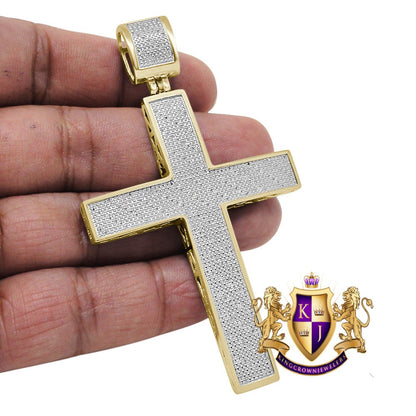 Men's Big XL 3.50'' Real Genuine Diamond 1.50 Cwt. Jesus Cross Pendent 10K Gold Over Charm