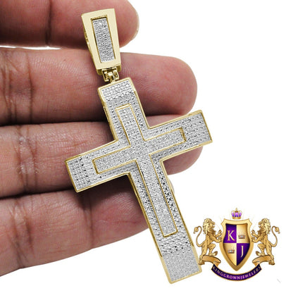 Big 2.75'' Men's Real Genuine Authentic Diamond 0.45 Cwt. Jesus Holy Cross Pendant 10K Gold Finish Religious Charm