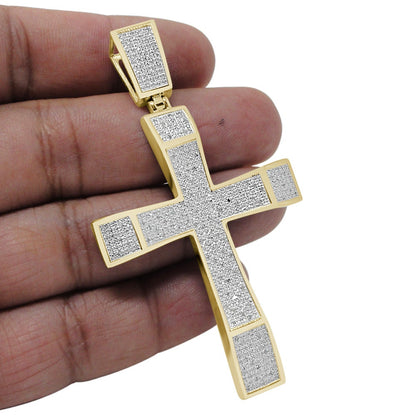 Men's Real Genuine Diamond 0.50 Cwt.  10K Gold Finish Jesus Cross Pendent Charm Big 3''
