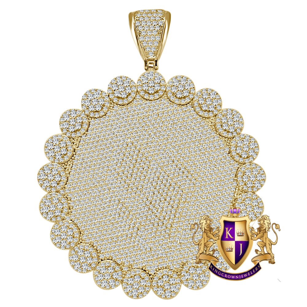 65 + Grams Real Yellow Gold Sterling Silver Big XL 3.75'' Round Flower Medallion Simulated Diamond Pendent Charm