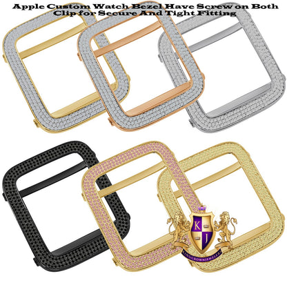 Micro Pave High Quality 3.00 Cwt. 44 mm 14K Gold Finish Apple Watch Custom Bezel Fit Series # 4,5 And 6  Insert Cover Case (Screw Tight)