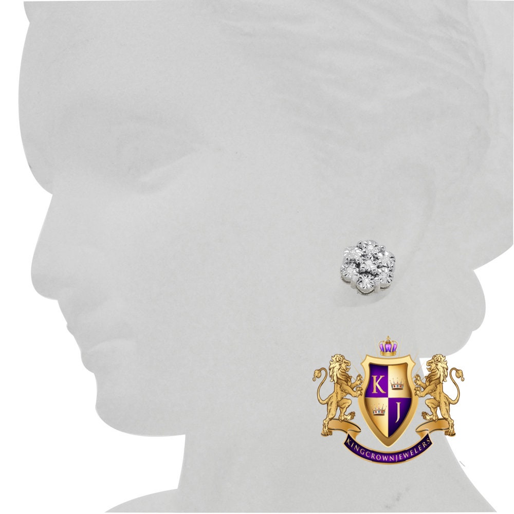 Real Genuine Diamond 0.40Cwt. Flower Round 10mm Earrings Stud 10K White Gold Finish Unisex