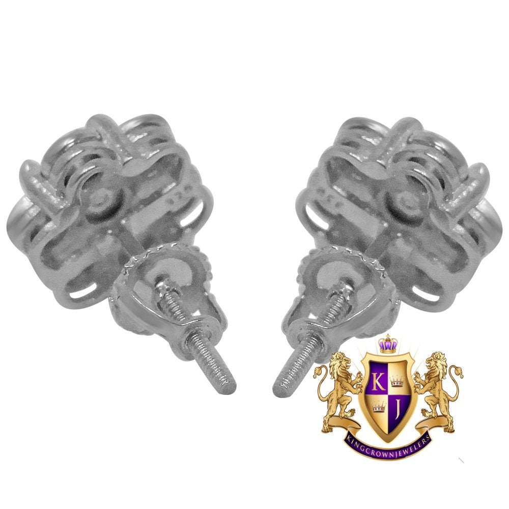 Real Genuine Diamond 0.40Cwt. Flower Round 10mm Earrings Stud 10K White Gold Finish Unisex