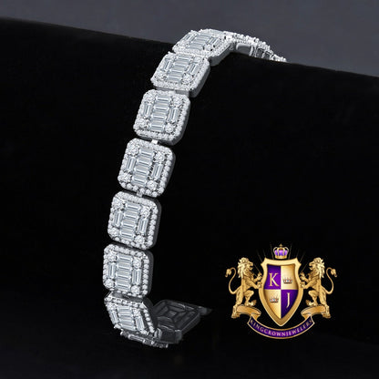 Baguette 14K White Gold Over Round Cut Simulated Diamond Tennis Link Bracelet 8.5'' Unisex 31+ Grams