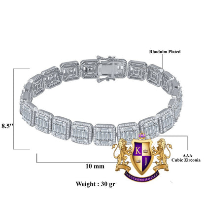 Baguette 14K White Gold Over Round Cut Simulated Diamond Tennis Link Bracelet 8.5'' Unisex 31+ Grams