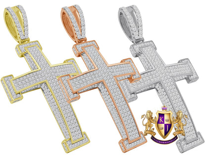 High Quality Real Genuine Sterling Silver Simulated Diamond 14K Gold Over 3D Holy Jesus Cross Custom Pendent Charm
