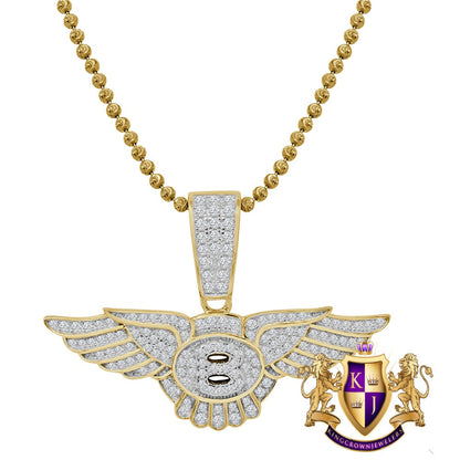 Real Sterling Silver 14K Gold Over Simulated Diamond Flying B Luxury Car Pendent Charm Chain Set
