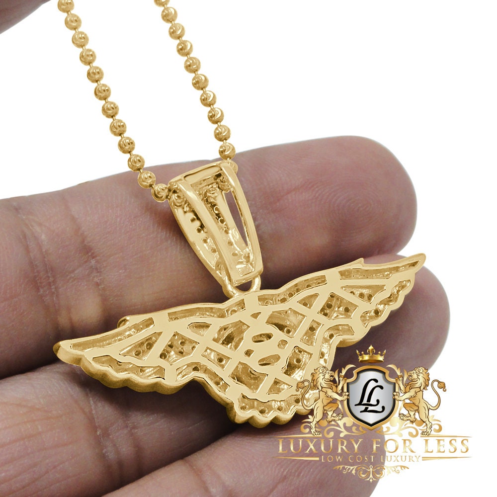 Real Sterling Silver 14K Gold Over Simulated Diamond Flying B Luxury Car Pendent Charm Chain Set