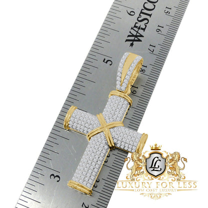 Pure Italian Sterling Silver 14K Gold Over Simulated Diamond Jesus Cross Custom Pendent Charm + Free Chain