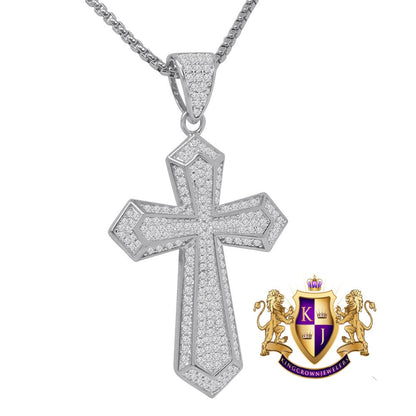 Genuine Authentic Pure Sterling Silver 14K Gold Over Simulated Diamond Jesus Cross Custom Pendent Charm + Free Chain