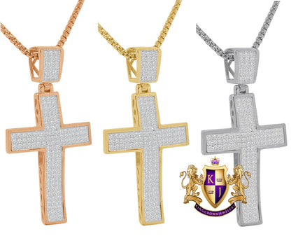 Authentic Iralian Sterling Silver 14K Gold Over Simulated Diamond Jesus Cross Custom Pendent Charm + Free Chain