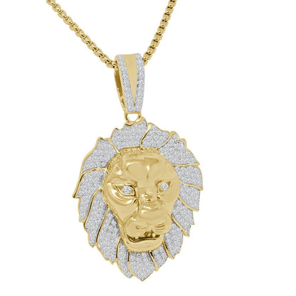 36+ Grams Genuine Real Sterling Silver 14K Gold Over 4.65 Cwt. Simulated Diamond Lion King Head Custom Pendant Charm + Free Chain Neckless