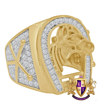 Men's Real Genuine Yellow Gold Sterling Silver Simulated Diamond Horseshoe Head Good Luck Ring Band