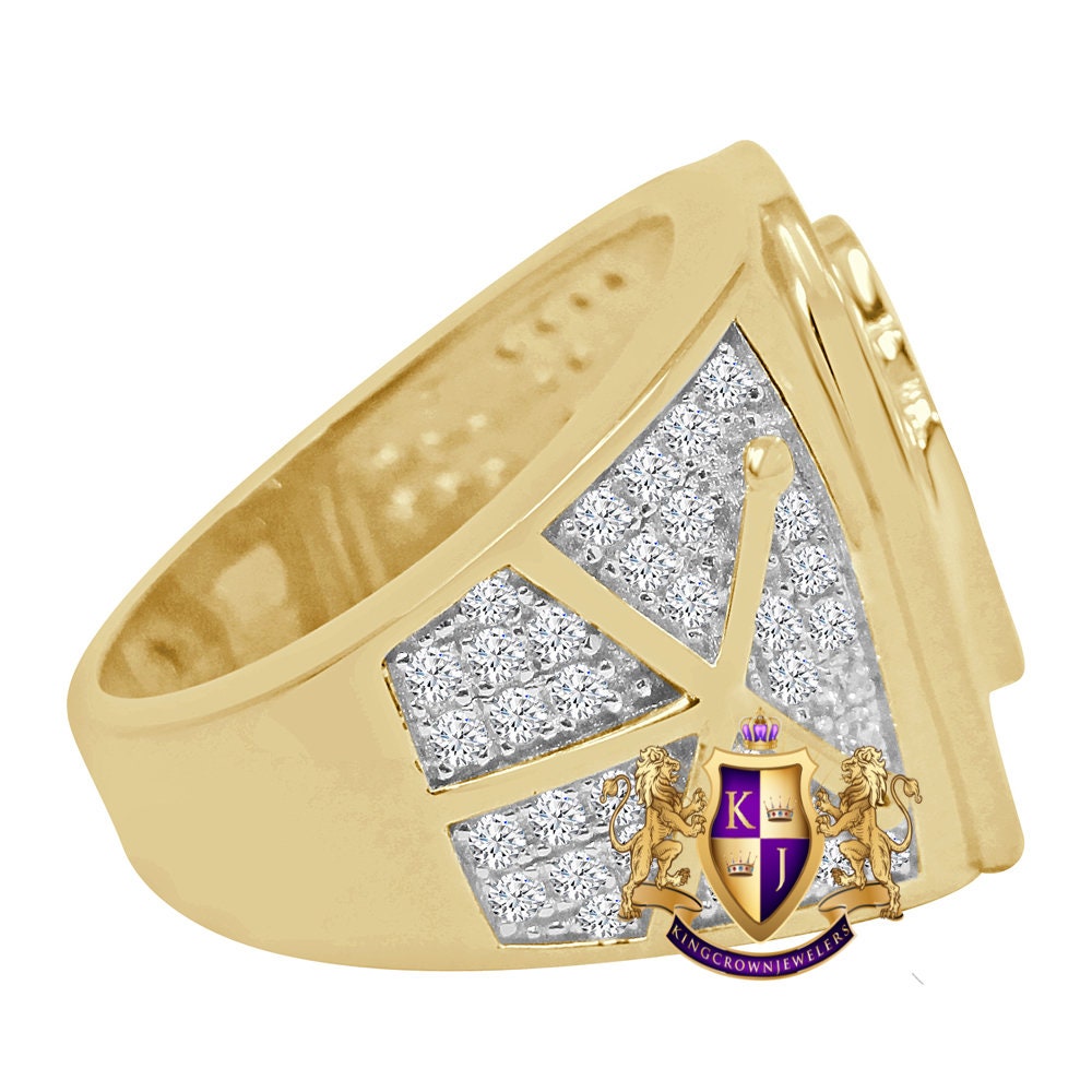 Men's Real Genuine Yellow Gold Sterling Silver Simulated Diamond Horseshoe Head Good Luck Ring Band