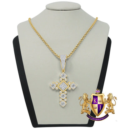 Authentic Genuine Sterling Silver Baguette/Round Cut Simulated Diamond Designer Jesus Cross Pendent Charm