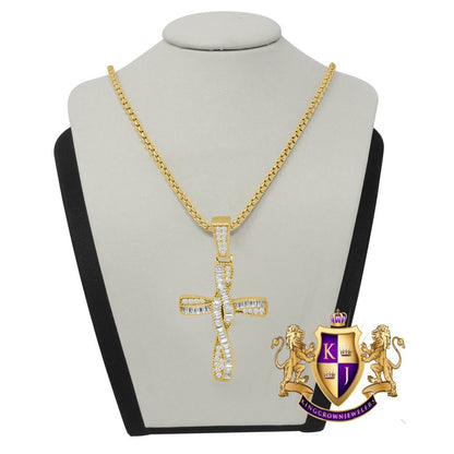 Round Cut/ Baguette Italian Sterling Silver Simulated Diamond Designer Jesus Cross Mini Pendent Charm + Free Chain
