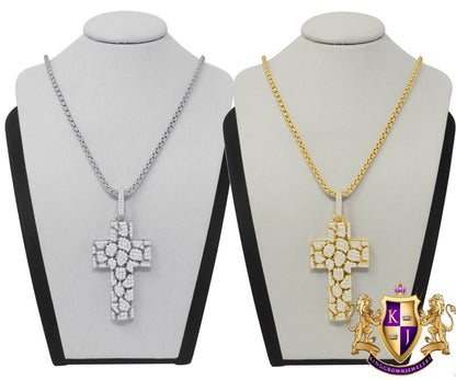 Men's Ladies Sterling Silver Simulated Diamond Designer Jesus Cross Mini Pendent Charm + Free Chain