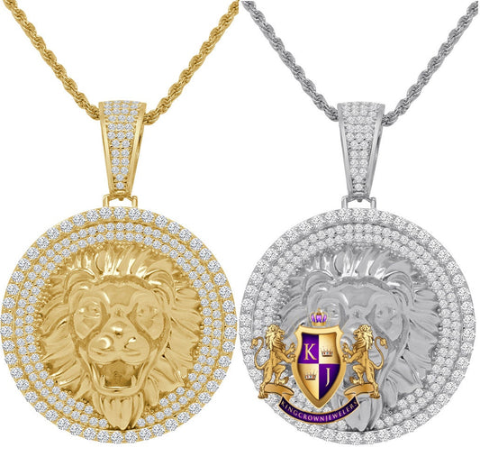 22+ Grams Real Genuine Italian Sterling Silver 14K Gold Finish Lion Head King Face Simulated Diamond Charm Pendant Rope Chain Neckless Set