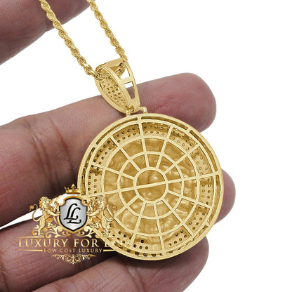 22+ Grams Real Genuine Italian Sterling Silver 14K Gold Finish Lion Head King Face Simulated Diamond Charm Pendant Rope Chain Neckless Set
