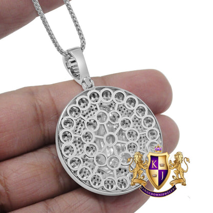 Real Sterling Silver White Gold Tone Simulated Diamond Praying Hands Religious Charm Pendent Chain Set  2''