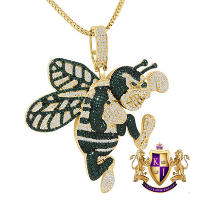 Men's Ladies Simulated Diamond 14K Gold Finish Honey Bee Custom Charm Pendent Chain Set
