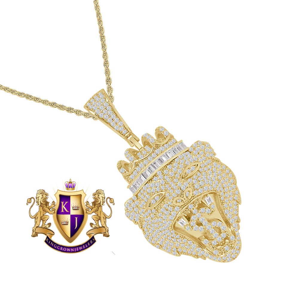Lion Head Crown Face Dollar Sign Custom Charm Simulated Diamond Pendent Chain Set