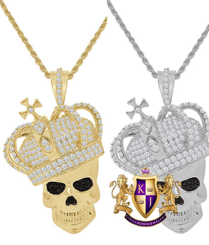 Men's Skull Head Crown Face Custom Charm Simulated Diamond Cross Pendent Chain Set