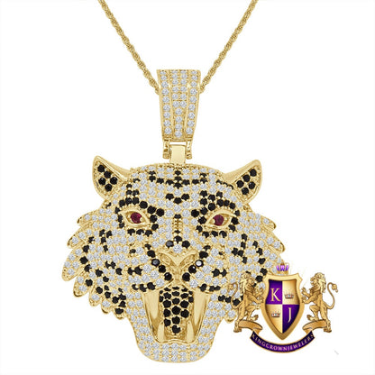 Men's Lion Head Ruby Eye Custom Charm Simulated Diamond Pendent Chain Set