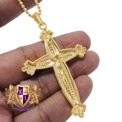 20+ Grams Real Genuine Italian Sterling Silver 14K Gold Finish 2.50 Cwt. Simulated Diamond Jesus Crucifix Cross Pendant Charm +Chain 2.80''
