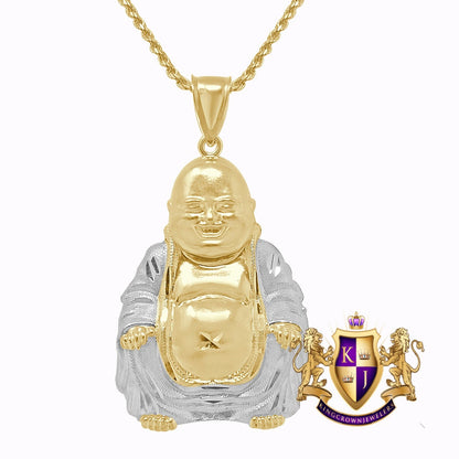10K 2 Tone Real Solid Gold Siddhartha Gautama Buddha Religious Pendent Charm 2.25''