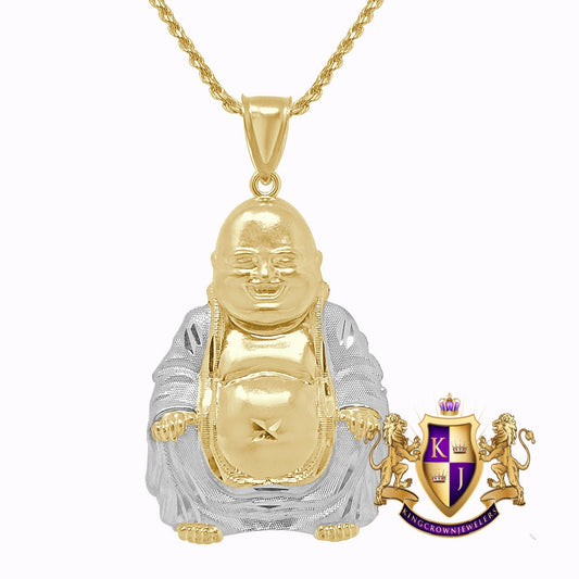 10K 2 Tone Real Solid Gold Siddhartha Gautama Buddha Religious Pendent Charm 2.25''