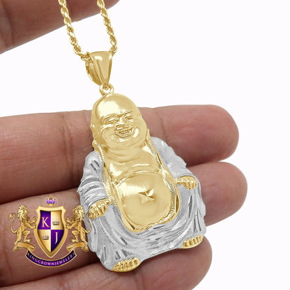 10K 2 Tone Real Solid Gold Siddhartha Gautama Buddha Religious Pendent Charm 2.25''