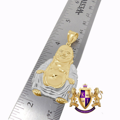 10K 2 Tone Real Solid Gold Siddhartha Gautama Buddha Religious Pendent Charm 2.25''