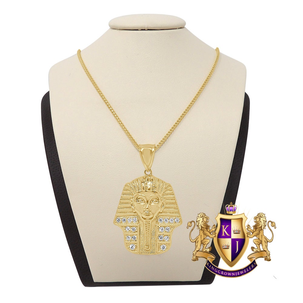 Men's 100% 10K Real Solid Yellow Gold Egyptian King Tut Pharaoh Pendent Charm