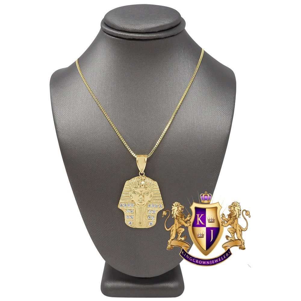 Men's 100% 10K Real Solid Yellow Gold Egyptian King Tut Pharaoh Pendent Charm