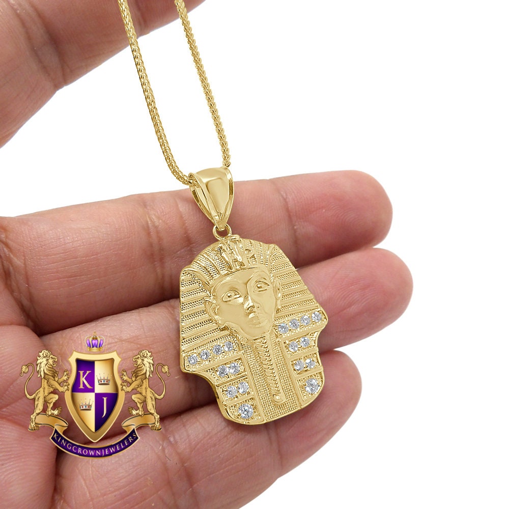 Men's 100% 10K Real Solid Yellow Gold Egyptian King Tut Pharaoh Pendent Charm