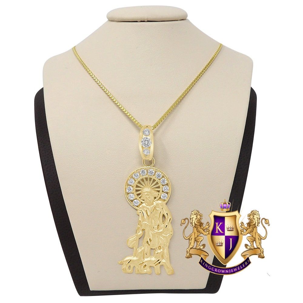 Men's 100% 10K Real Solid Yellow Gold Saint Lazarus Religious Pendent Charm + Free Chain