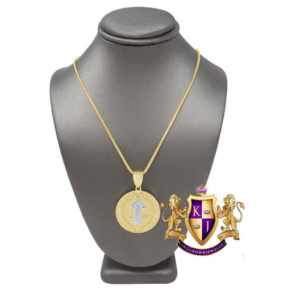 Men's 100% 10K Real Solid Yellow Gold Saint Benedict  Religious Pendent Charm Medallion + Free Chain