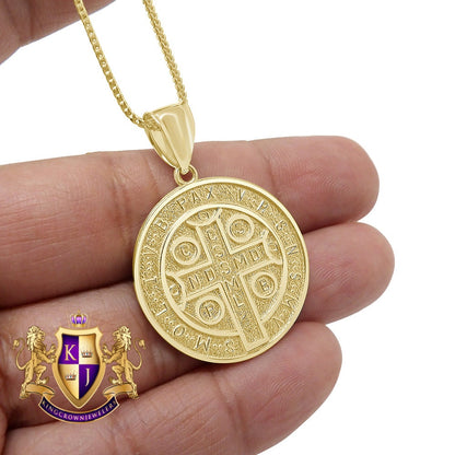 Men's 100% 10K Real Solid Yellow Gold Saint Benedict  Religious Pendent Charm Medallion + Free Chain