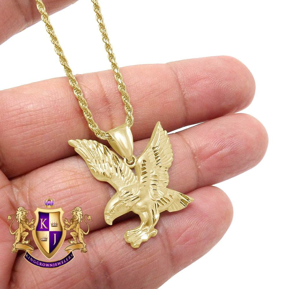 10K Real Authentic Solid Yellow Gold American Eagle Pendant Pendent Charm + Free Chain