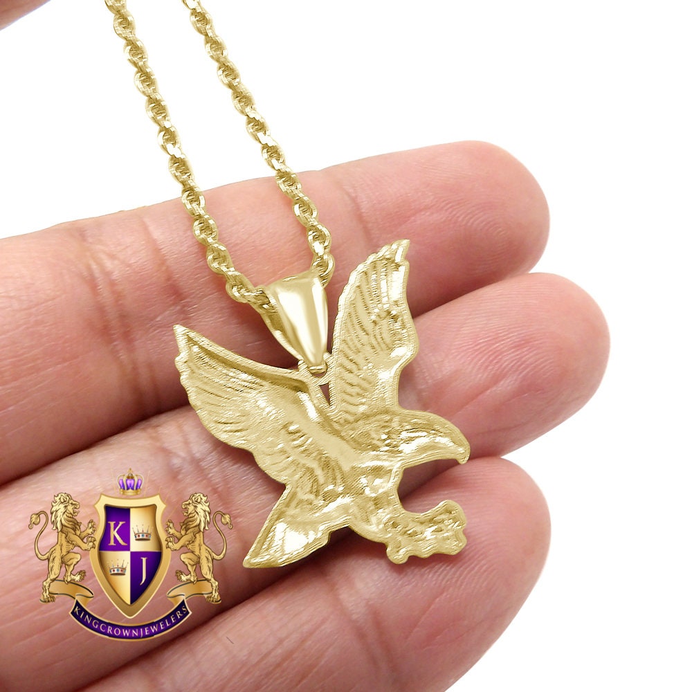 10K Real Authentic Solid Yellow Gold American Eagle Pendant Pendent Charm + Free Chain