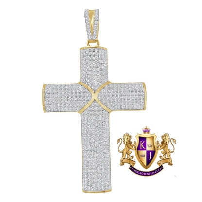 3D Real Genuine Authentic Italian Sterling Silver 21+ Grams 5.00 Cwt. Simulated Diamond 14K Gold On Jesus Cross Custom Pendent Charm 2.25''