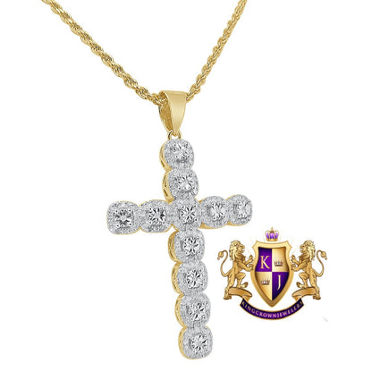 Real Genuine Diamond 0.48 Cwt. 1OK Gold Over Flower Cluster Cross Pendant Religious Charm Chain Set